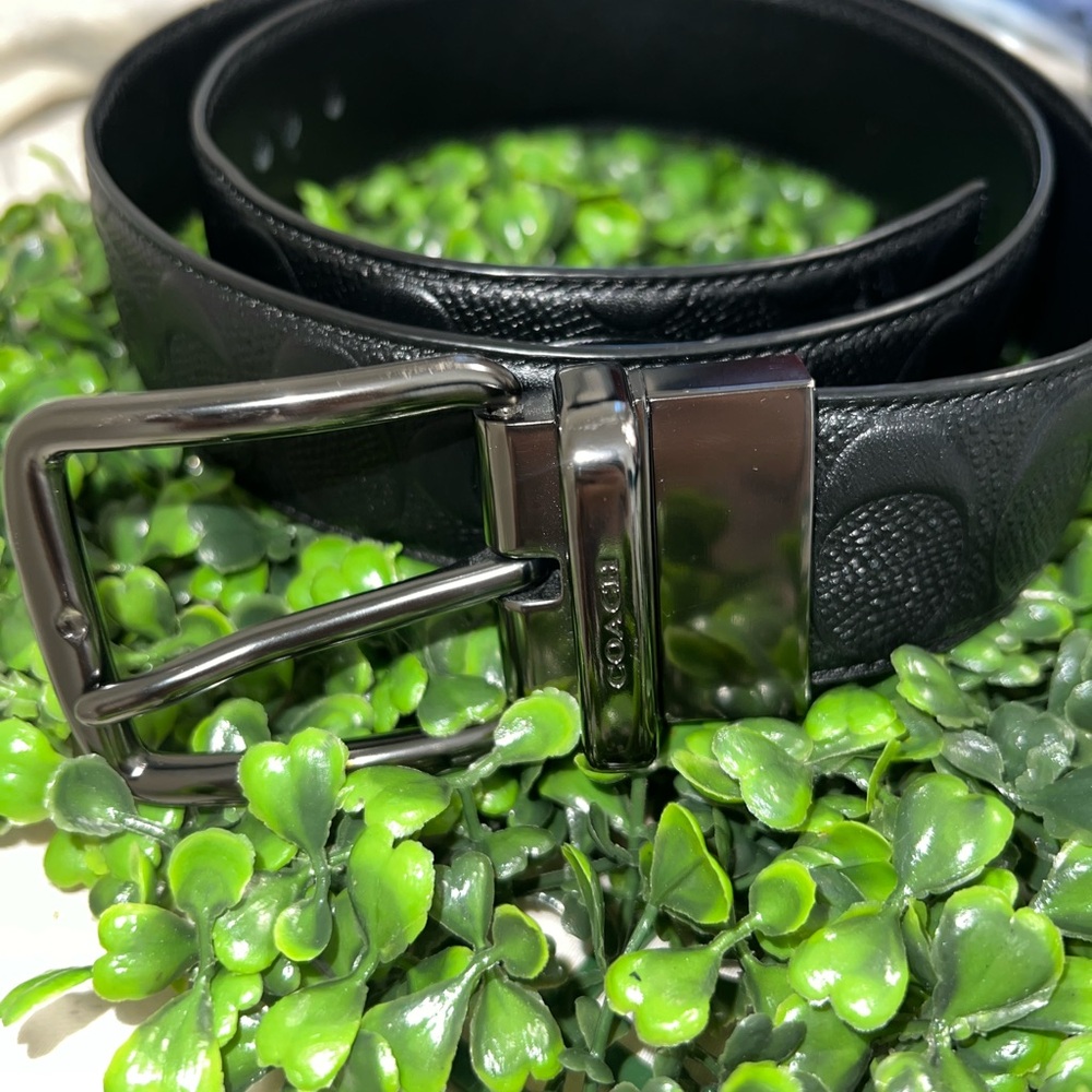 Coach reversible Black Leather Belt with Silver Buckle